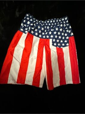 Kinnly American Flag Boy's Swim Trunks /Board Shorts - Red, White & Blue 14/16